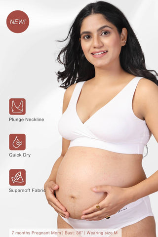 White Maternity Bra: Soft, breathable modal fabric moves with the body.