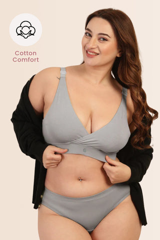 247 Extra Support Cotton Feeding Bra with Adjuster - Light Grey