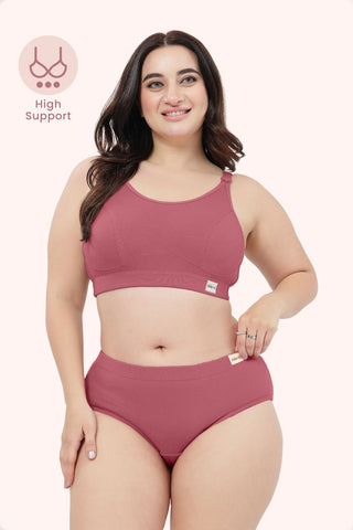 Riva Fine Rib Bra & Mid Rise Panty Set - Blush