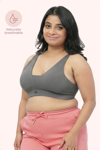 SecureFit Cotton Fixed-Pad Feeding Bra - Dark Grey