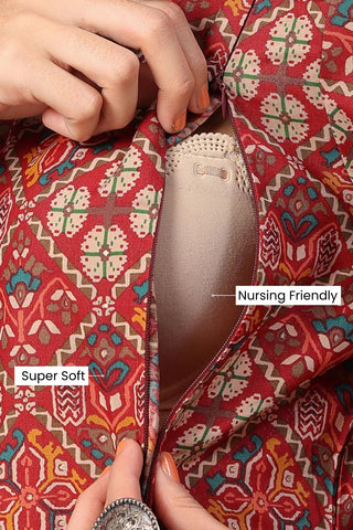 Rust Printed Maternity & Feeding Dress