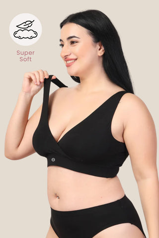 Black Padded Maternity Bra; fixed cups provide a consistent and smooth appearance.