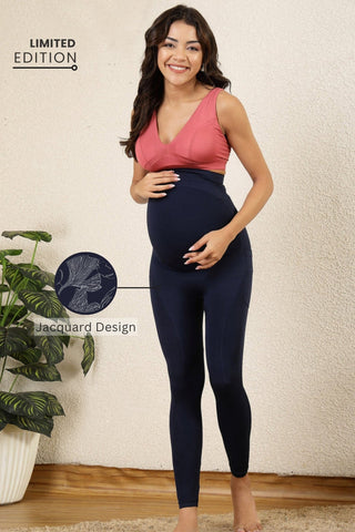 Jacquard Maternity Legging; woven pattern adds texture to the garment.