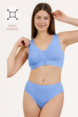 Ruched Modal Front-Open Bra - Cornflower Blue