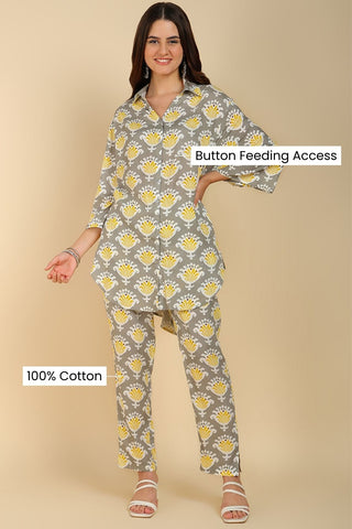 Multicolor Printed Maternity Co-ord Set with Zipless Feeding