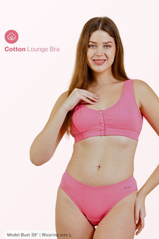 Ribbed Cotton Pink Lounge Bra