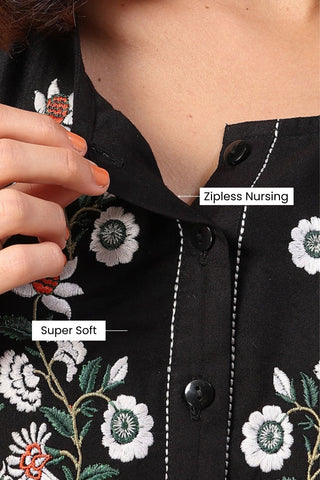 Bloom and Ease Top; fit is suitable for wear during pregnancy and nursing.