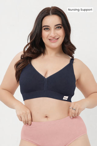 Lira Ribbed Cotton Nursing Padded Bra - Navy