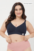 Lira Ribbed Cotton Nursing Padded Bra - Navy