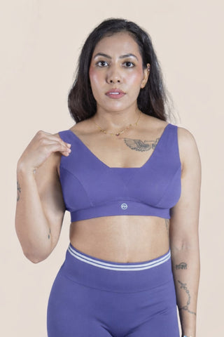 Fixed Padded Modal Maternity Feeding Bra with Support - Royal Blue