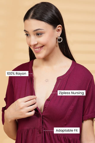 Burgundy Solid Neckline; neckline shape provides comfort and style.