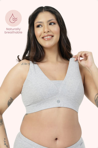 SecureFit Cotton Fixed-Pad Feeding Bra - Grey Melange