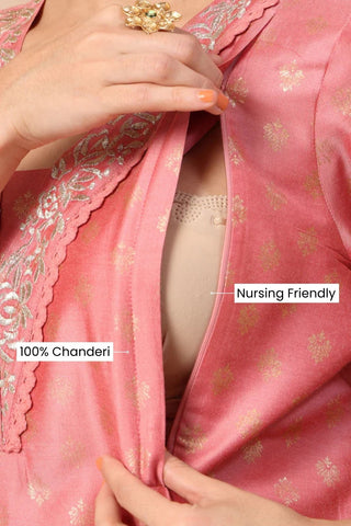 Peach Blush Foil Charm Festive Maternity Feeding Suit Set - House Of Zelena™