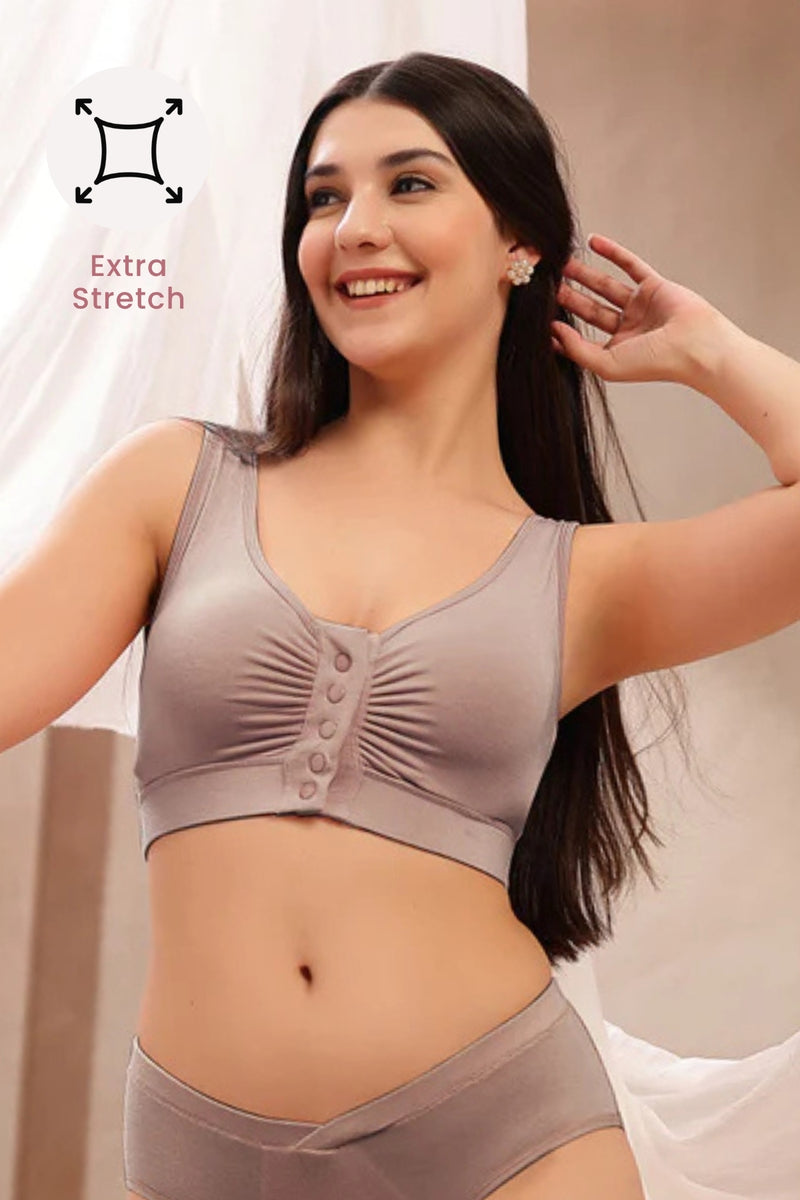 Ruched Modal Front-Open Bra - Woodrose