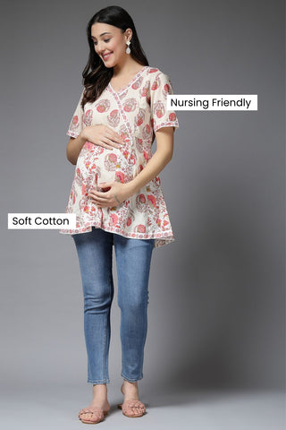 Pure Cotton Printed Maternity Feeding Top