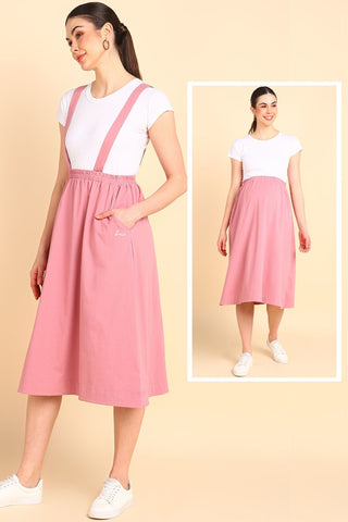 Pretty Pink 100% Cotton Jersey Maternity Skirt with Detachable Strap & Pockets