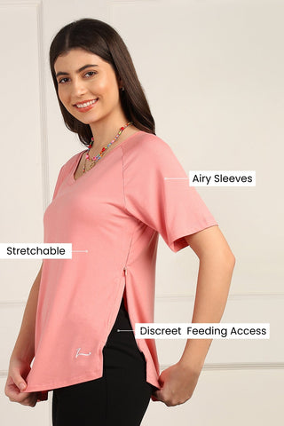 Peach Solid Nursing Top with Side Zip Access