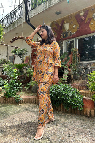 Mustard Floral Printed Maternity Co-ord Set - House Of Zelena™