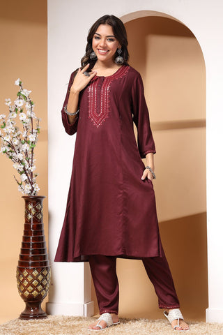 Majestic Maroon Maternity Feeding Kurta Set