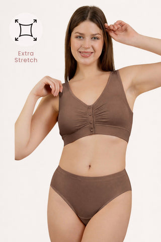 Ruched Modal Front-Open Bra - Brown