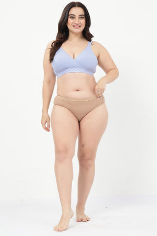 Zena Fine-Rib Bra & Cotton High-Rise Hipster - (Soft Blue & Light Skin)