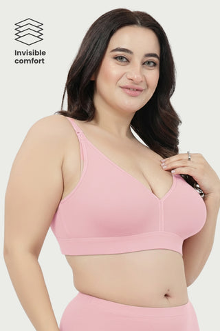 Lira Ribbed Cotton Nursing Padded Bra - Baby Pink