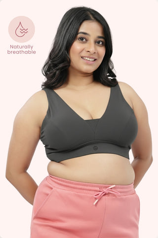 SecureFit Cotton Fixed-Pad Feeding Bra - Grey Melange