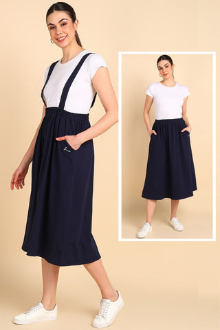 Midnight Blue 100% Cotton Jersey Maternity Skirt with Detachable Strap & Pockets