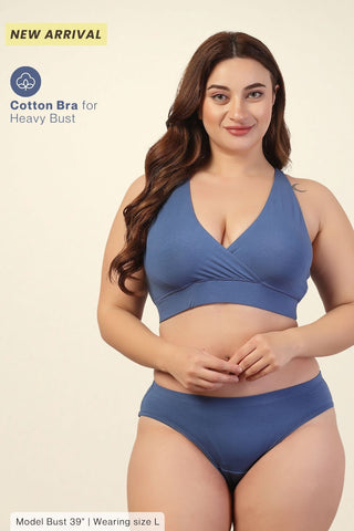 247 Extra Support Cotton Racerback Feeding Bra with Adjuster - Blue