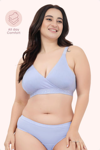 Zena Fine-Rib Bra - Soft Blue