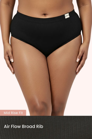 Sera Broad Rib Mid Rise Hipster - Black