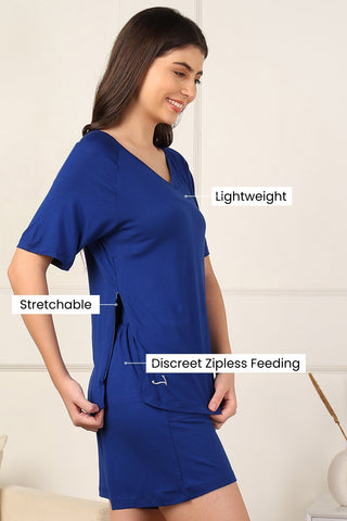 Blue Maternity Nursing Top & Shorts Set