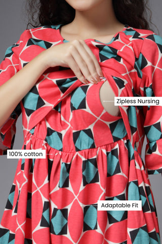 Maternity Dress; flowy fit is suitable for wear during pregnancy.