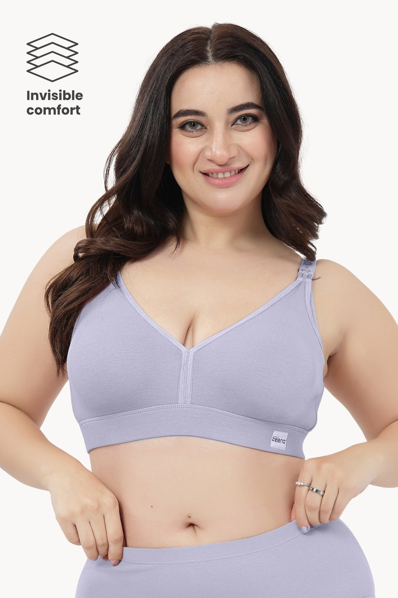 Lira Ribbed Cotton Nursing Padded Bra - M-Blue