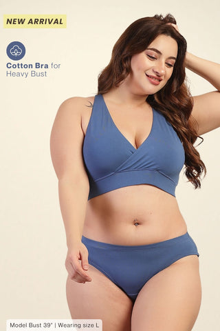 247 Extra Support Cotton Feeding Bra with Adjuster - Blue