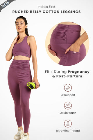 Ruched Cotton Rosewood Maternity Legging (Pregnancy & Postpartum)