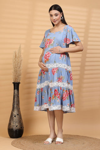 Lace Bloom Maternity Feeding Dress