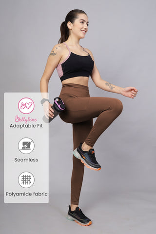 Seamless High Waisted Tummy Compression Brown Postpartum Legging