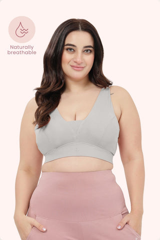 SecureFit Cotton Fixed-Pad Feeding Bra - Grey Melange