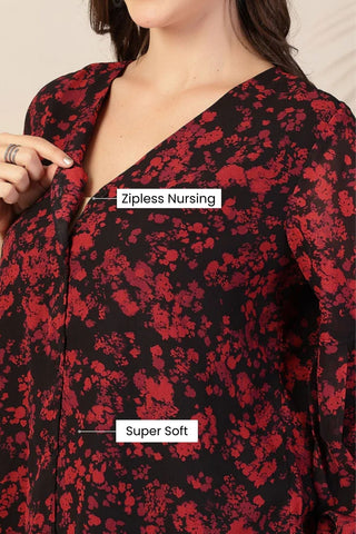 Burgundy Burst Maternity Zipless Feeding Top