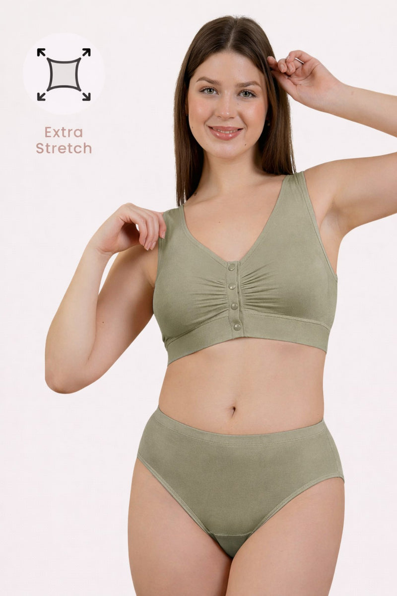 Ruched Modal Front-Open Bra - Matcha