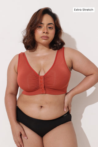 Ruched Modal Front-Open Bra with G-Hook - Rust