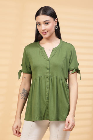 Green Solid Button Top For Zipless Feeding