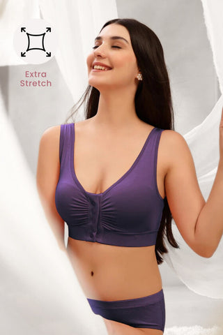 Wine Ruched Bra; cotton fabric composition provides softness against the skin.