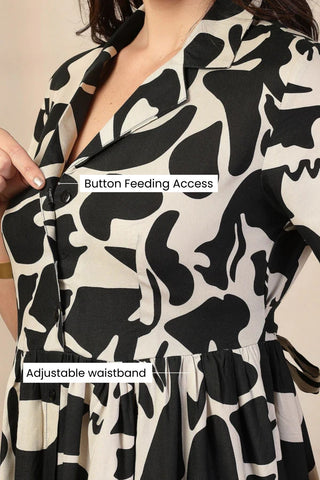 Chic Abstract Print Zipless Feeding Maternity Dress - House Of Zelena™
