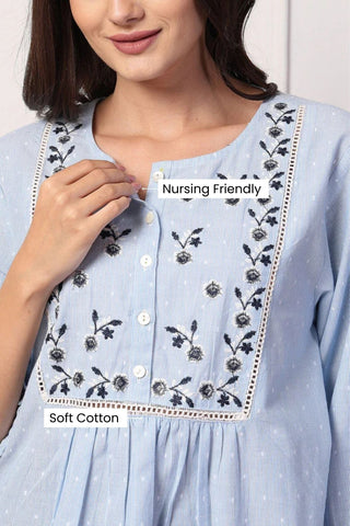 Blue Maternity Top; color offers comfort and style for daily wear.