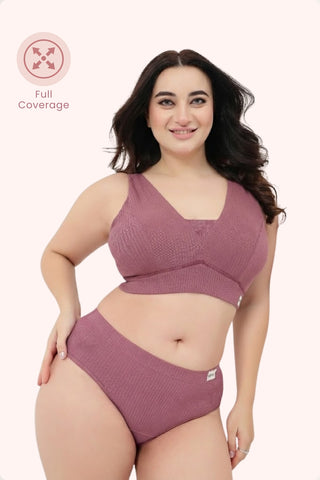 Sera Broad Rib Bra & Mid Rise Panty Set - Blush