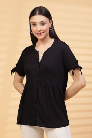 Black Solid Button Top For Zipless Feeding