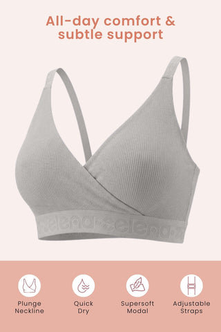Zena Fine-Rib Bra - Grey Melange