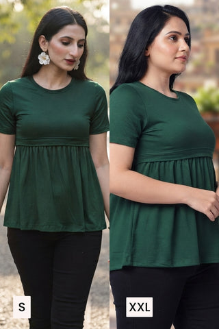 Deep Emerald Maternity Zipless Feeding Gathered Top